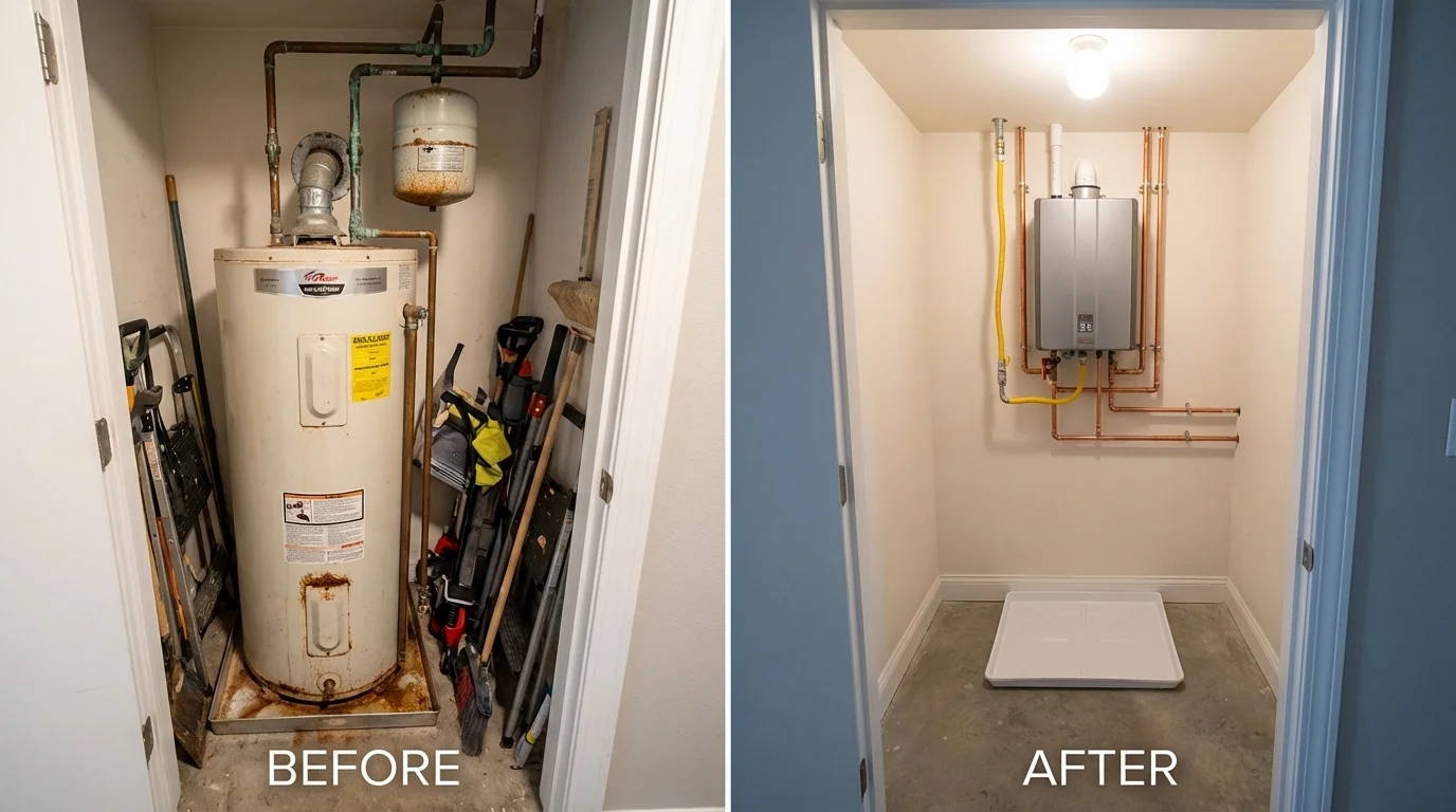 Tank water heater versus wall-mounted tankless unit comparison for Madison Heights, VA homeowners