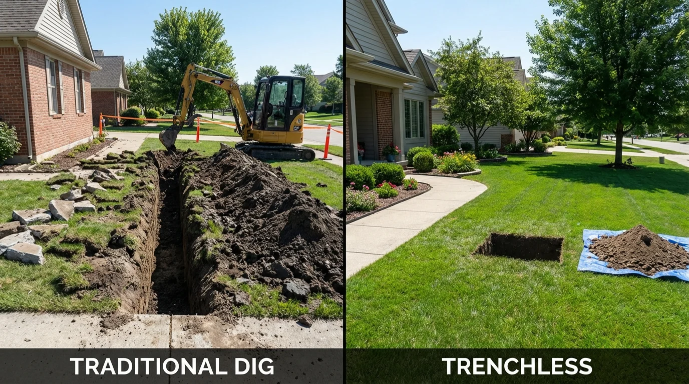 Trenchless sewer repair with minimal yard damage versus traditional excavation in Madison Heights, VA